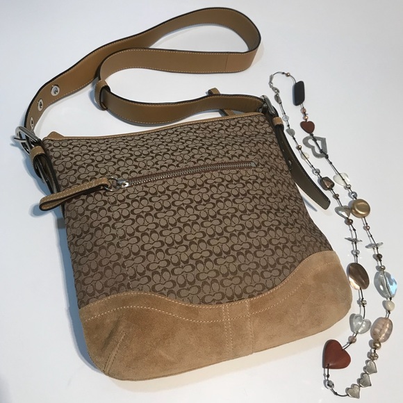 Coach Handbags - COACH Tan Signature Jacquard Shoulder Crossbody